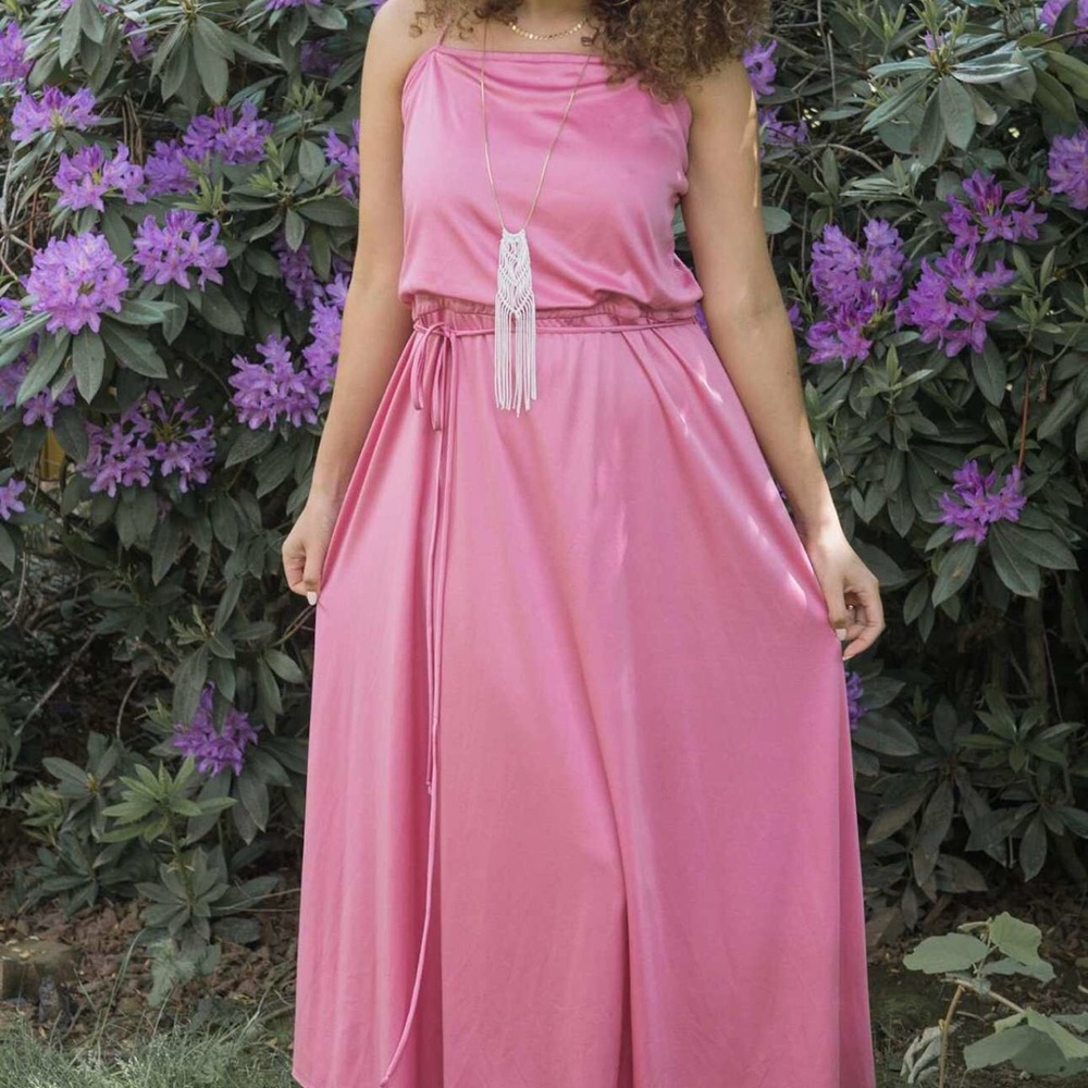 Vintage 70s Boho Maxi Dress 💗 Dusty Rose Pink